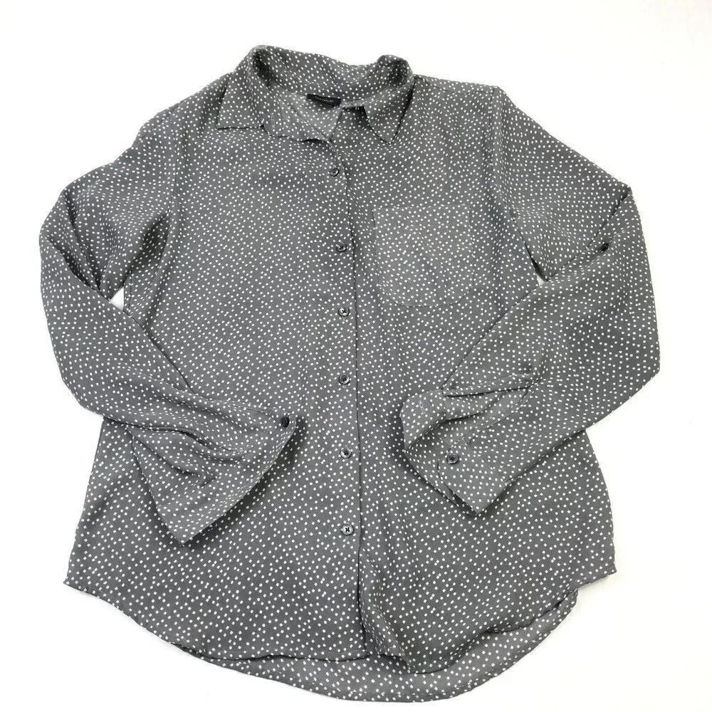 Ann Taylor Button Down Blouse Diamond Print Long Sleeve Classic Work Top SMALL